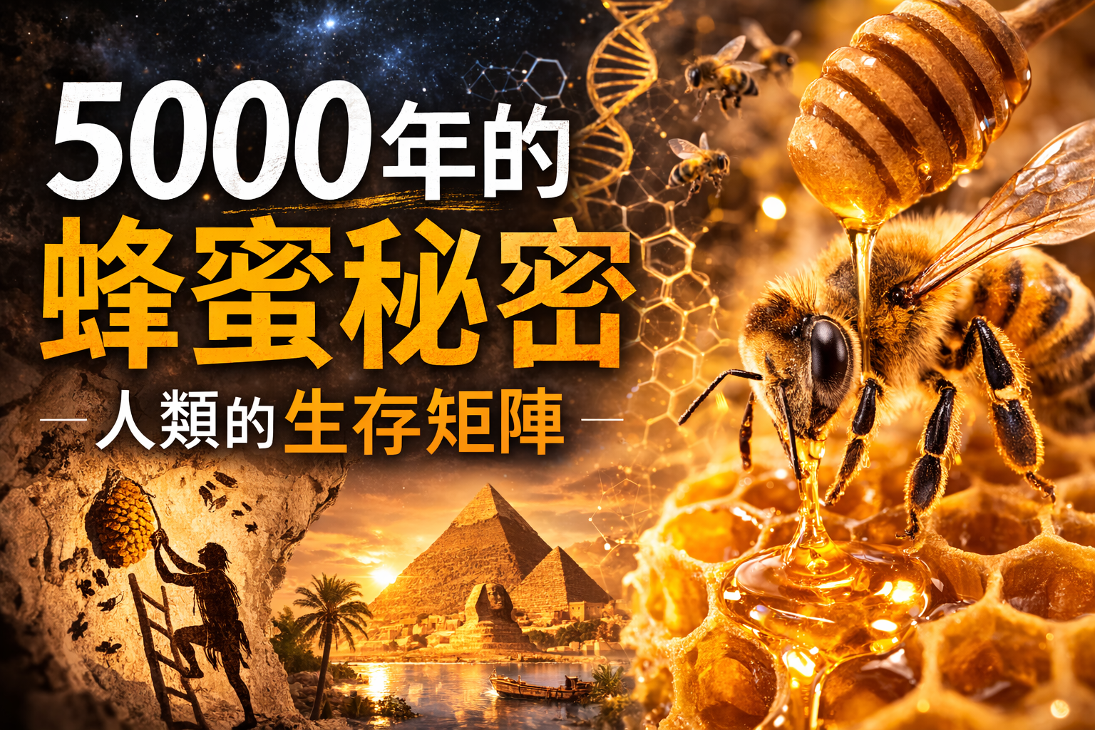 5000年的蜂蜜祕密影片封面，呈現蜜蜂、蜂蜜與古文明意象